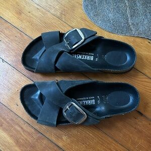 Birkenstock sandals with silver buckle